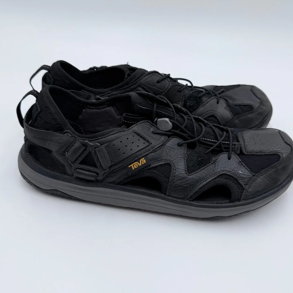 Teva Omnium Leather Fisherman Sandals Mens Black Waterproof Hiking Shoes 1019116
